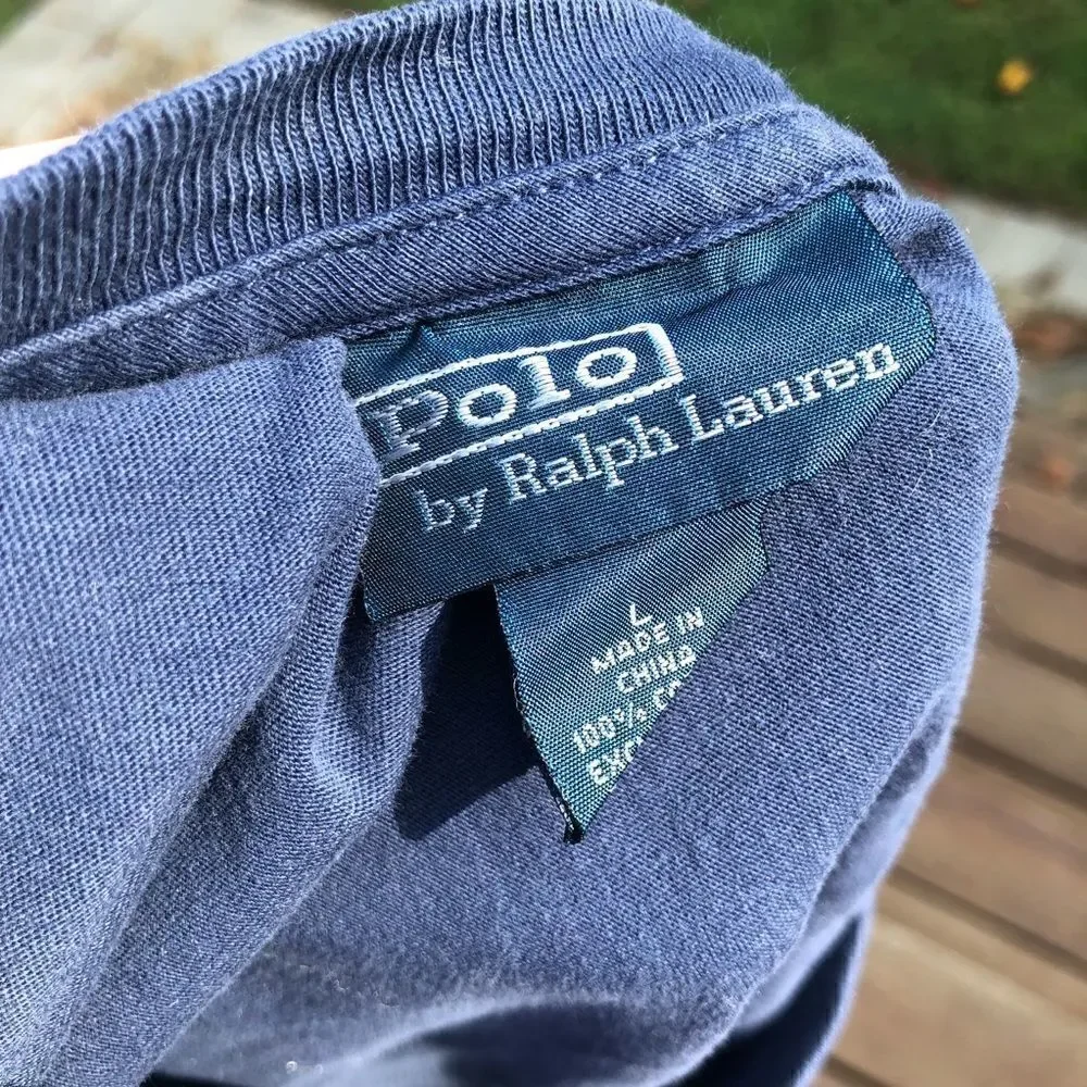 POLO RALPH LAUREN V-Neck Navy T-Shirt Size Large - Picture 6 of 6